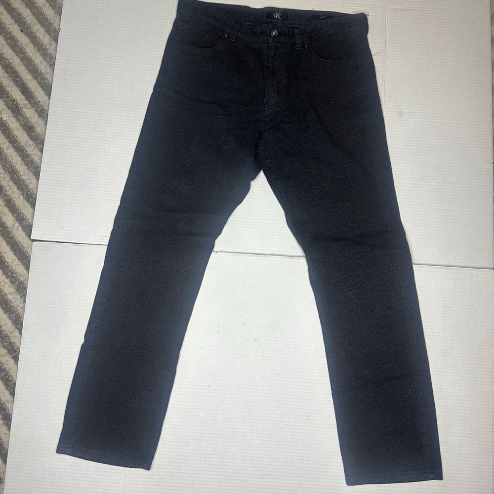 Men's Calvin Klein 34 x 32 Black - Gray Straight Jean Slacks Pants